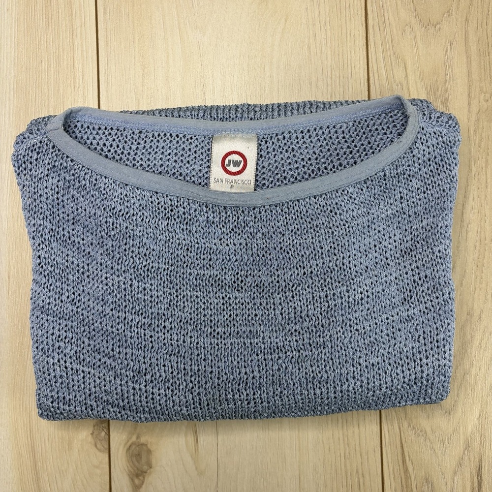 Vintage JWO Retro Open Knit Top Womens Size P Blue Knit